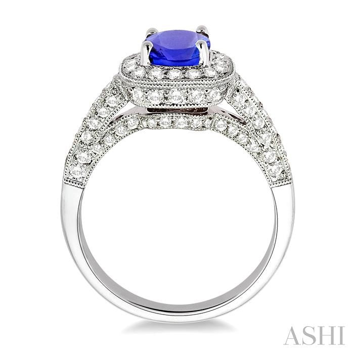 6x6 MM Cushion Cut Tanzanite and 7/8 Ctw Round Cut Diamond Precious Ring in 14K White Gold
