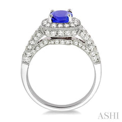 6x6 MM Cushion Cut Tanzanite and 7/8 Ctw Round Cut Diamond Precious Ring in 14K White Gold