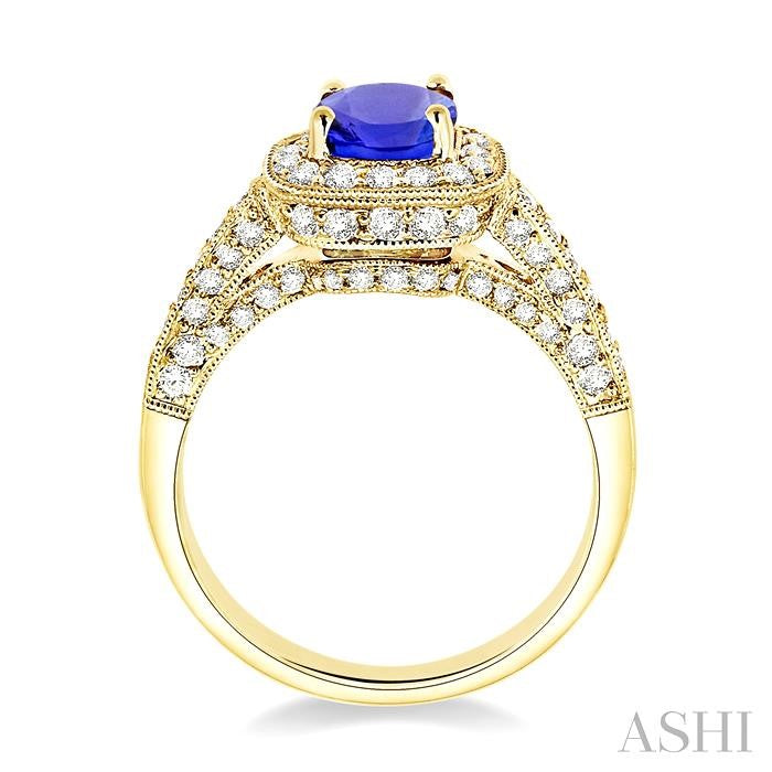 6x6 MM Cushion Cut Tanzanite and 7/8 Ctw Round Cut Diamond Precious Ring in 14K Yellow Gold