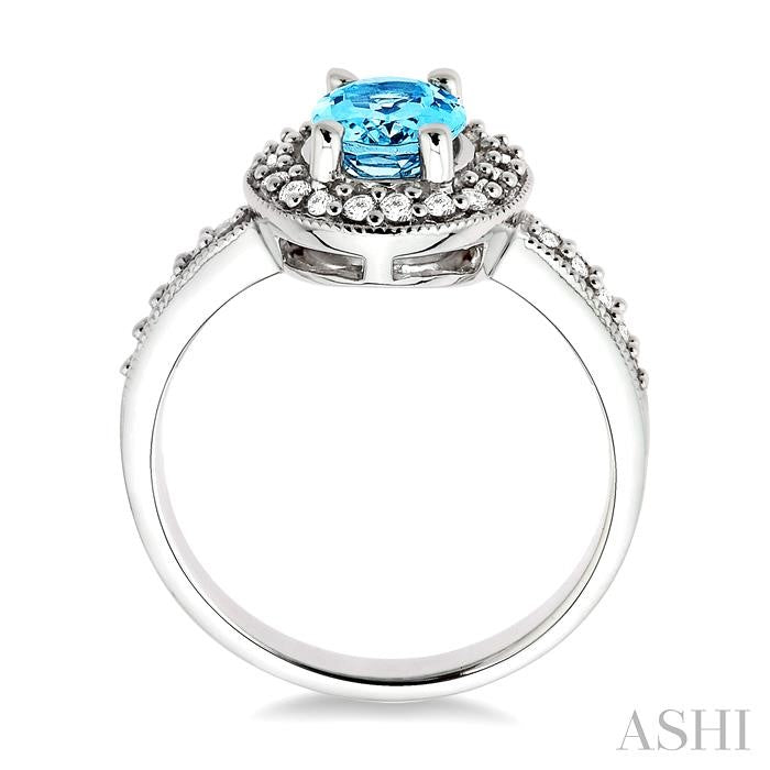 8x6 MM Oval Cut Blue Topaz and 1/3 Ctw Round Cut Diamond Ring in 14K White Gold