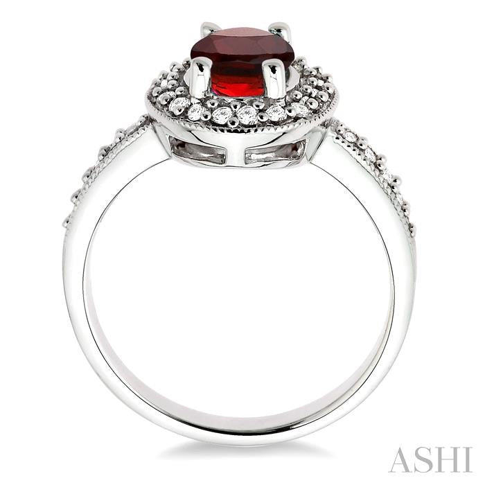 8x6mm Oval Cut Garnet and 1/3 Ctw Round Cut Diamond Ring in 14K White Gold