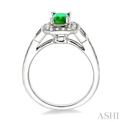 7x5 MM Emerald Shape Emerald and 1/2 Ctw Round & Baguette Cut Diamond Ring in 14K White Gold