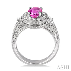 8x6 MM Oval Cut Pink Sapphire and 7/8 Ctw Round Cut Diamond Precious Ring in 14K White Gold