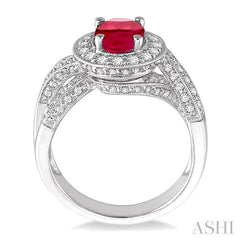 8x6 MM Oval Cut Pink Ruby and 3/4 Ctw Round Cut Diamond Precious Ring in 14K White Gold