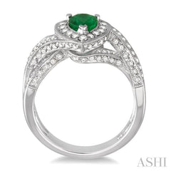 7x5 MM Pear Shape Emerald and 3/4 Ctw Round Cut Diamond Precious Ring in 14K White Gold