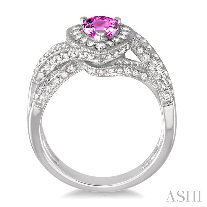 7x5 MM Pear Shape Pink Sapphire and 3/4 Ctw Round Cut Diamond Precious Ring in 14K White Gold