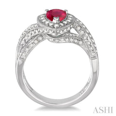 7x5 MM Pear Shape Ruby and 3/4 Ctw Round Cut Diamond Precious Ring in 14K White Gold