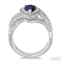 7x5 MM Pear Shape Sapphire and 3/4 Ctw Round Cut Diamond Precious Ring in 14K White Gold