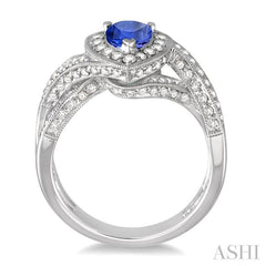 7x5 MM Pear Shape Tanzanite and 3/4 Ctw Round Cut Diamond Precious Ring in 14K White Gold