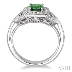 5x5 MM Cushion Cut Emerald and 1/2 Ctw Round Cut Diamond Precious Ring in 14K White Gold