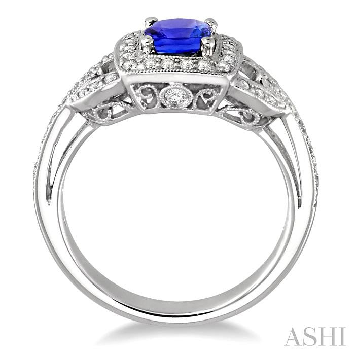 5x5 MM Cushion Cut Tanzanite and 1/2 Ctw Round Cut Diamond Precious Ring in 14K White Gold