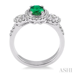7x5 MM Oval Cut Emerald and 1/2 Ctw Round Cut Diamond Precious Ring in 14K White Gold