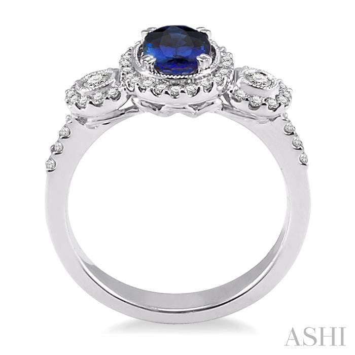 7x5 MM Oval Cut Sapphire and 1/2 Ctw Round Cut Diamond Precious Ring in 14K White Gold