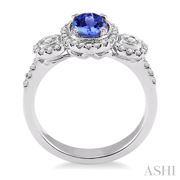 7x5 MM Oval Cut Tanzanite and 1/2 Ctw Round Cut Diamond Precious Ring in 14K White Gold