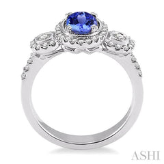 7x5 MM Oval Cut Tanzanite and 1/2 Ctw Round Cut Diamond Precious Ring in 14K White Gold
