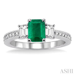 7x5 MM Octagon Cut Emerald and 1/2 Ctw Round Cut Diamond Precious Ring in 14K White Gold