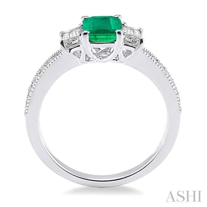 7x5 MM Octagon Cut Emerald and 1/2 Ctw Round Cut Diamond Precious Ring in 14K White Gold