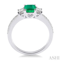 7x5 MM Octagon Cut Emerald and 1/2 Ctw Round Cut Diamond Precious Ring in 14K White Gold