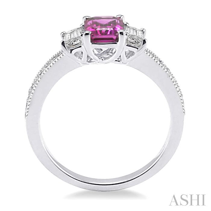 7x5 MM Octagon Cut Pink Sapphire and 1/2 Ctw Round Cut Diamond Precious Ring in 14K White Gold