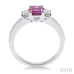 7x5 MM Octagon Cut Pink Sapphire and 1/2 Ctw Round Cut Diamond Precious Ring in 14K White Gold