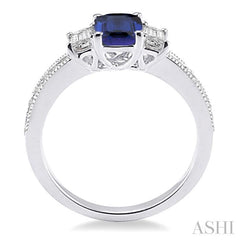7x5 MM Octagon Cut Sapphire and 1/2 Ctw Round Cut Diamond Precious Ring in 14K White Gold