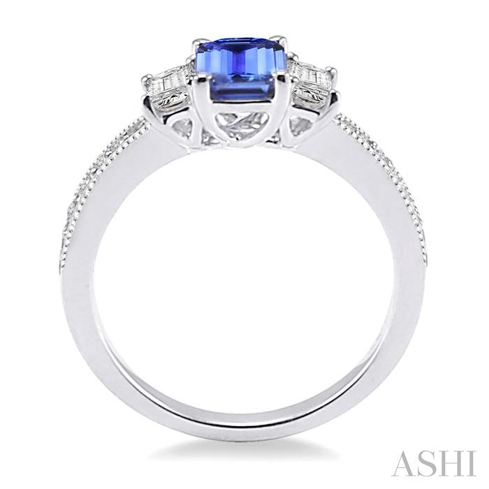 7x5 MM Octagon Cut Tanzanite and 1/2 Ctw Round Cut Diamond Precious Ring in 14K White Gold