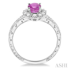 7x5 MM Oval Cut Pink Sapphire and 1/2 Ctw Round Cut Diamond Precious Ring in 14K White Gold