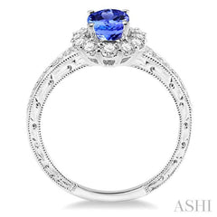 7x5 MM Oval Cut Tanzanite and 1/2 Ctw Round Cut Diamond Precious Ring in 14K White Gold