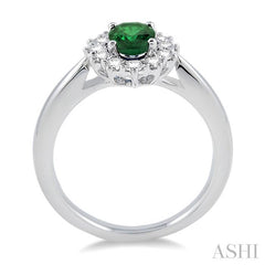 7x5 MM Oval Shape Emerald and 1/3 Ctw Round Cut Diamond Precious Ring in 14K White Gold