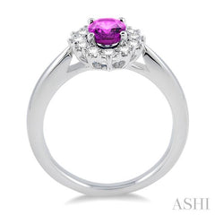 7x5 MM Oval Shape Pink Sapphire and 1/3 Ctw Round Cut Diamond Precious Ring in 14K White Gold