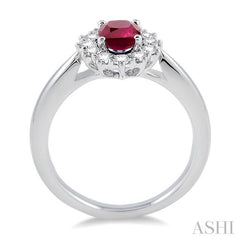 7x5 MM Oval Shape Ruby and 1/3 Ctw Round Cut Diamond Precious Ring in 14K White Gold