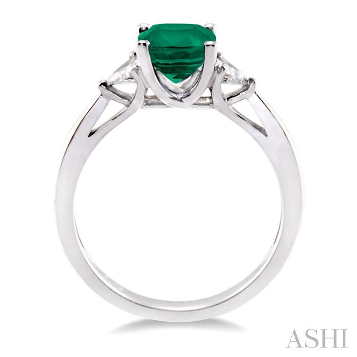 6x6 MM Cushion Cut Emerald and 1/3 Ctw Trillion Cut Diamond Precious Ring in 14K White Gold