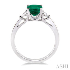 6x6 MM Cushion Cut Emerald and 1/3 Ctw Trillion Cut Diamond Precious Ring in 14K White Gold