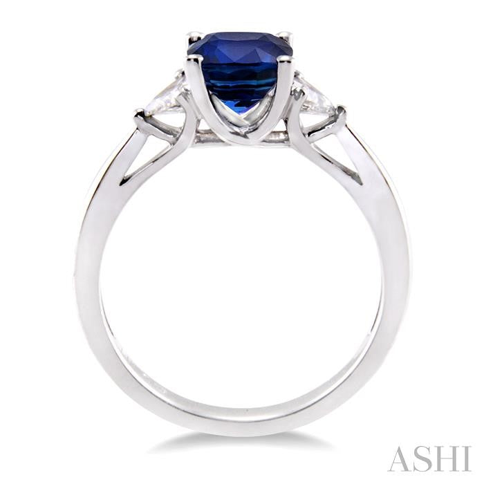 6x6 MM Cushion Cut Sapphire and 1/3 Ctw Trillion Cut Diamond Precious Ring in 14K White Gold