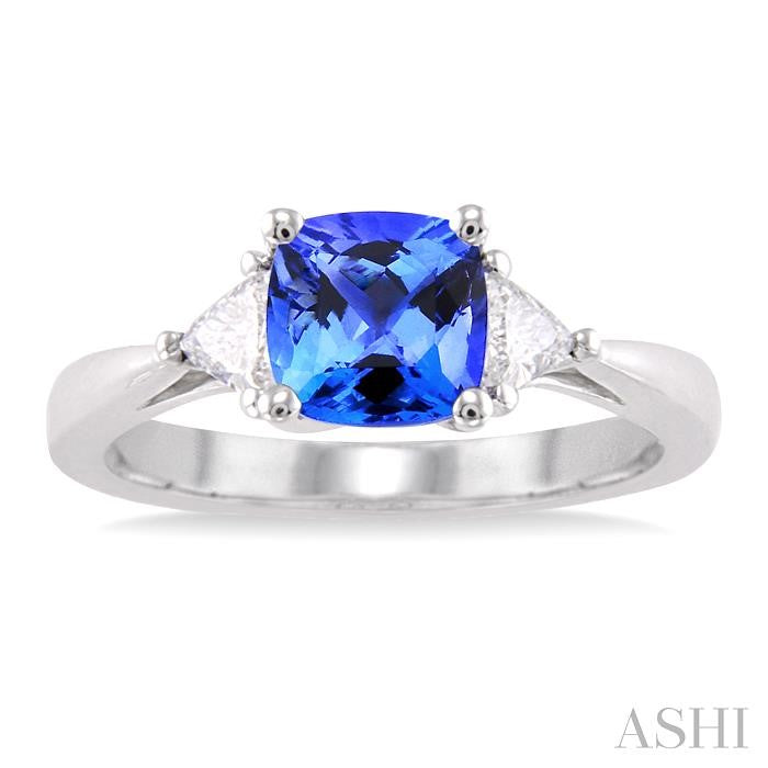 6x6 MM Cushion Cut Tanzanite and 1/3 Ctw Trillion Cut Diamond Precious Ring in 14K White Gold