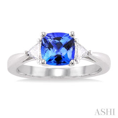 6x6 MM Cushion Cut Tanzanite and 1/3 Ctw Trillion Cut Diamond Precious Ring in 14K White Gold