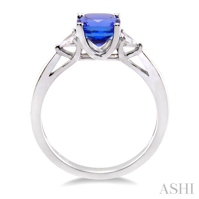 6x6 MM Cushion Cut Tanzanite and 1/3 Ctw Trillion Cut Diamond Precious Ring in 14K White Gold