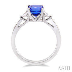 6x6 MM Cushion Cut Tanzanite and 1/3 Ctw Trillion Cut Diamond Precious Ring in 14K White Gold