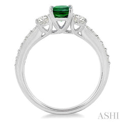 7x5 MM Oval Shape Emerald and 3/4 Ctw Round Cut Diamond Precious Ring in 14K White Gold