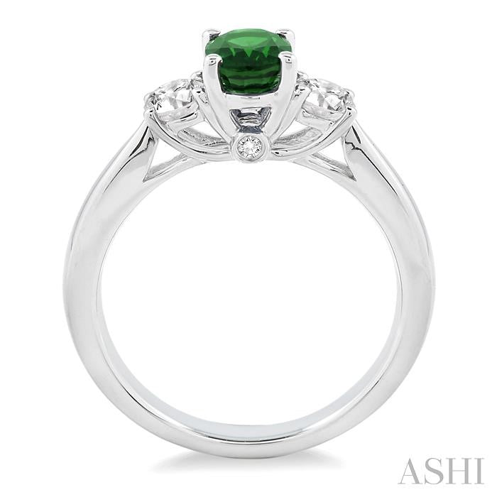7x5 MM Oval Shape Emerald and 1/2 Ctw Round Cut Diamond Precious Ring in 14K White Gold