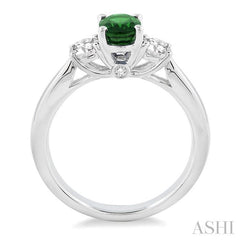 7x5 MM Oval Shape Emerald and 1/2 Ctw Round Cut Diamond Precious Ring in 14K White Gold