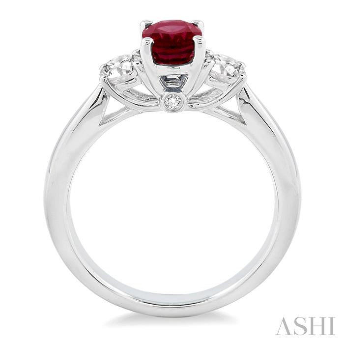 7x5 MM Oval Shape Ruby and 1/2 Ctw Round Cut Diamond Precious Ring in 14K White Gold