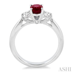 7x5 MM Oval Shape Ruby and 1/2 Ctw Round Cut Diamond Precious Ring in 14K White Gold