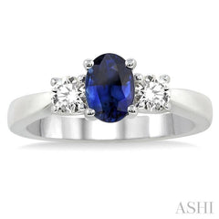 7x5 MM Oval Shape Sapphire and 1/2 Ctw Round Cut Diamond Precious Ring in 14K White Gold