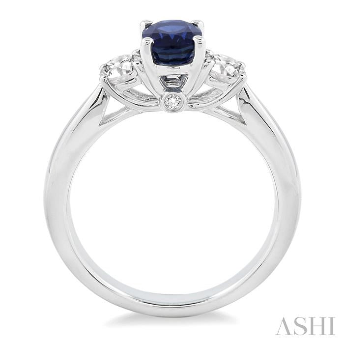 7x5 MM Oval Shape Sapphire and 1/2 Ctw Round Cut Diamond Precious Ring in 14K White Gold