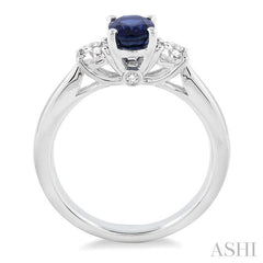 7x5 MM Oval Shape Sapphire and 1/2 Ctw Round Cut Diamond Precious Ring in 14K White Gold