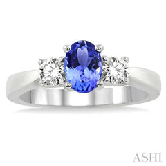 7x5 MM Oval Shape Tanzanite and 1/2 Ctw Round Cut Diamond Precious Ring in 14K White Gold