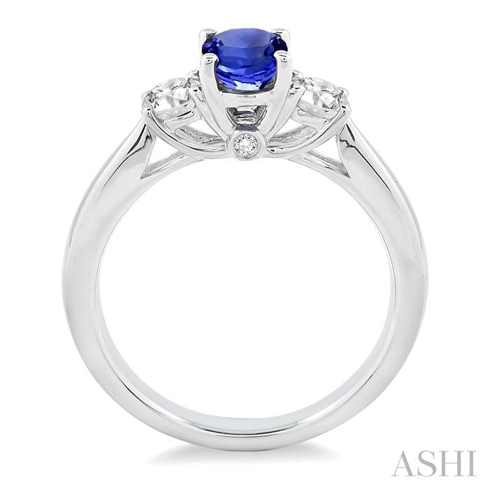 7x5 MM Oval Shape Tanzanite and 1/2 Ctw Round Cut Diamond Precious Ring in 14K White Gold