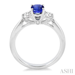 7x5 MM Oval Shape Tanzanite and 1/2 Ctw Round Cut Diamond Precious Ring in 14K White Gold
