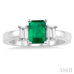 7x5 MM Octagon Cut Emerald and 3/8 Ctw Diamond Precious Ring in 14K White Gold